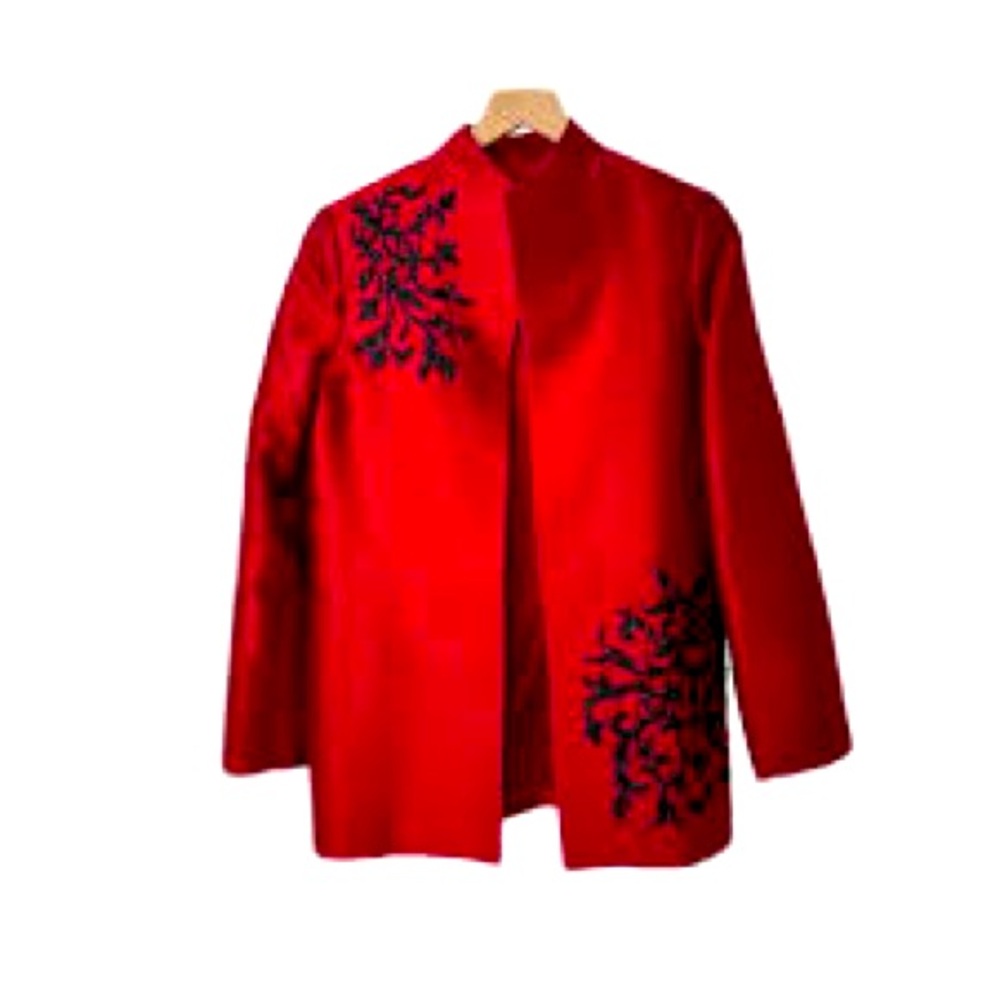 Victor Costa Womens Red Blazer Jacket Embroidered Beaded Dressy Size 1x